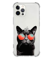 PrintiFy Apple iPhone 12 Pro Uyumlu Kedi 3 Baskılı Şeffaf Köşe Korumalı Antişok Kılıf