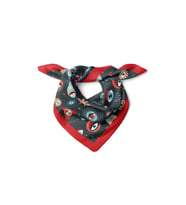 Nazar & Göz Desenli Kırmızı Çerçeveli Saten Fular 48x48 cm – Modern Mistık Kare Bandana