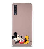 Samsung Galaxy A30S Soft Premier Kapak Mickey Mouse-F Tasarımlı Silikon Kılıf - Pudra (Şeffaf)