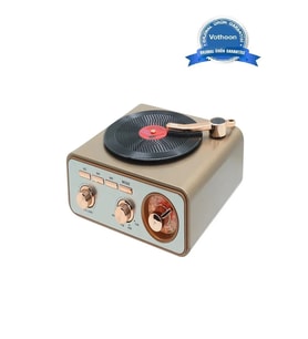 Metalik Nostaljik Tasarım Plak Çalar Görünümlü Radyolu Bluetooth Hoparlör Retro Müzik Plak