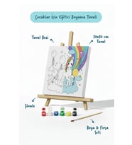 Gökkuşağı Unicorn Çocuk Boyama Tuvali – Şövaleli Eğitici Boyama Seti 20x20 cm