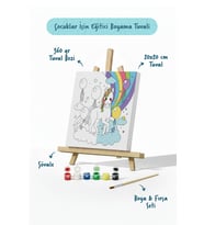 Gökkuşağı Unicorn Çocuk Boyama Tuvali – Şövaleli Eğitici Boyama Seti 20x20 cm
