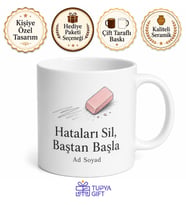 Silgi Çizimli Hataları Sil Baştan Başla Motivasyonlu Kupa Bardak Hediye