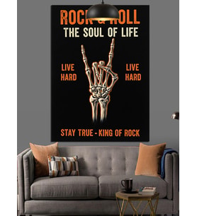 Rock'n Roll Hayatın Ruhu Slaganlı El İşareti Dekoratif Kanvas - Mdf Ahşap Tablo