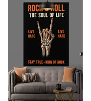 Rock'n Roll Hayatın Ruhu Slaganlı El İşareti Dekoratif Kanvas - Mdf Ahşap Tablo