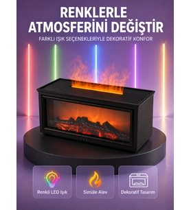 Şömine Görünümlü Ha Nemlendirici Renkli LED Işıklı Aroma Difüzörü