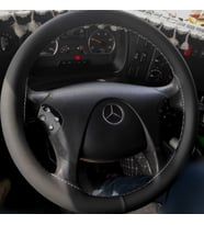 DİKİŞLİ DİREKSİYON KILIFI SİYAH DERİ GRİ DİKİŞLİ MERCEDES TIR KAMYON (fotoğraftaki direksiyon) İÇİN