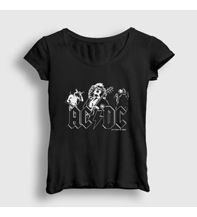 Presmono Kadın Siyah Be Rock AC/DC T-Shirt 5821tt