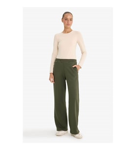 Defacto Straight Fit Beli Lastikli Basic Düz Cepli Haki Kadın Eşofman Altı F7143AX/KH211