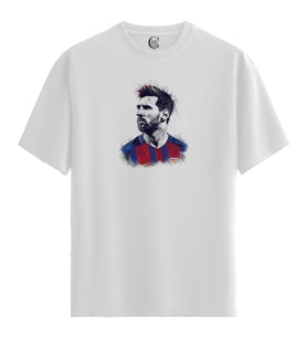 Barca Messi - %100 Pamuklu Erkek Beyaz Tişört - Premium Quality