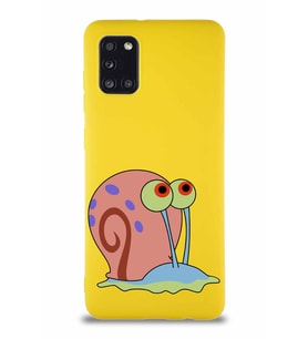 Samsung Galaxy A31 Soft Premier Kapak Salyangoz Gary Tasarımlı Silikon Kılıf - Sarı (Şeffaf)