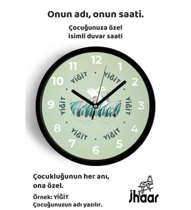 İsme Özel Sevimli Tavşan Çocuk Odası Duvar Saati Orta Boy 30 cm Siyah Camlı Sessiz