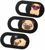 Lexroo Kamera Kapatıcı 3'lü Set, Pug Köpek Desenli Ultra İnce 0.8 mm Sürgülü Webcam Cover