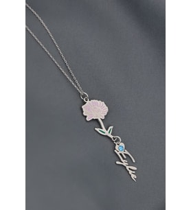 Papatya Silver 925 Ayar Gümüş Rodyum Kaplama Özel Tasarım Kalp Doğum Taşlı Mineli Kasım Ayı Çiçeği, İsim Kolye