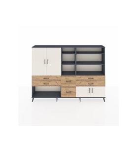 Arges Dolap 10 Raflı 6 Çekmeceli 4 Kapaklı 220x30x163 Antrasit-Aytaşı/Çam