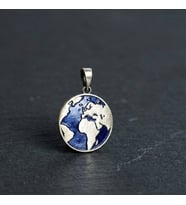 Gümüş Dünya Kolye Ucu 925 Ayar Gümüş Mat Dünya Figürlü Unisex Kolye Harita Kolye Ucu