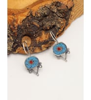Mavi Mozaik Taşlı Oval Model El işi Otantik Kadın Gümüş Küpe 201025571