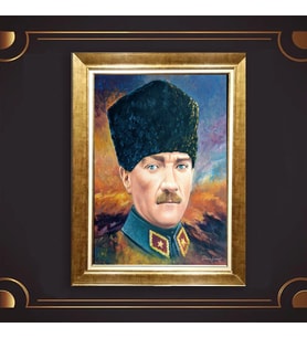 Özel Seri Paspartulu Çerçeveli Atatürk Tablo l459 (Gold)