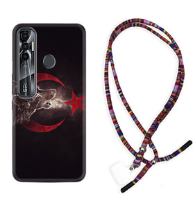 Tecno Spark 6 6 Go 8C 8 Pro 7 7 Pro Kılıf Boyun Asklı Rasta Silikon Kurt ve Ay Yıldız 1403