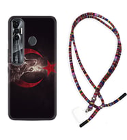 Tecno Spark 6 6 Go 8C 8 Pro 7 7 Pro Kılıf Boyun Asklı Rasta Silikon Kurt ve Ay Yıldız 1403