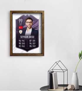 BK Gift Kişiye Özel Doğal Masif Ahşap Çerçeveli Tablo 45x65cm Futbolcu Kartı-5