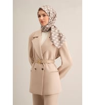 Geometrik Desenli Sura Saf İpek Eşarp - 9309 (Gri)