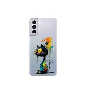 Samsung Galaxy S21 Plus ile Uyumlu Splash Kedi Tasarımlı Şeffaf Silikon Kılıf