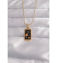 316L Çelik Gold Renk Siyah Mineli Yıldız Figür Tarot Kolye 5886 - HPSBYI3086-7263
