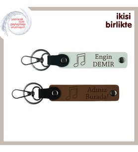 Müzikle Hayat Bulsun Diye Hazırlandı, Kişisel Nota Motifli Anahtarlık Seti, Beyaz-Açık Kahve