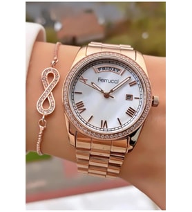 Ferrucci MRD11822 Rose Gold Renk Çelik Kordon Kadın Kol Saati Bileklik Hediyeli