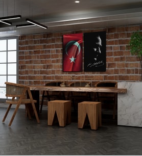 Kişiye Özel Türk Bayrağı Ve Mustafa Kemal Atatürk Tasarımlı Kanvas Tablo İkili Set 30x50 cm Yeni İş Hediyesi