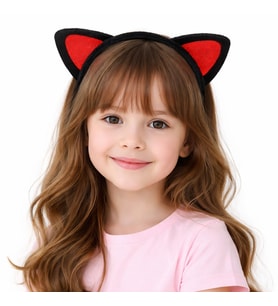Peluş Kedi Kulak Taç Kırmızı Siyah