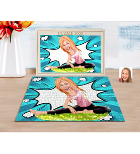 BK Gift Kişiye Özel Kadın Yoga Karikatürlü 1000 Parça Profesyonel Puzzle-1
