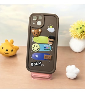 IPHONE 13! Kabartma  Emojili Kaliteli Yumuşak Silikon Telefon Kılıfı (Kahverengi)