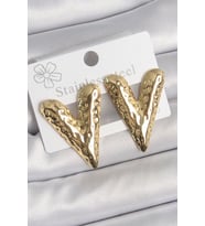 316 Çelik Gold Renk İşlemeli Kalp Model Kadın Küpe - TJ-BKP10523
