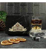 Ahşap Kutulu Vintage Tasarımlı Kişiye Özel Taşlı Viski Kadehi Seti