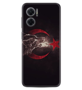 Xiaomi Redmi Note 11E Kılıf Resimli Desenli Baskılı Silikon Kurt ve Ay Yıldız 1403