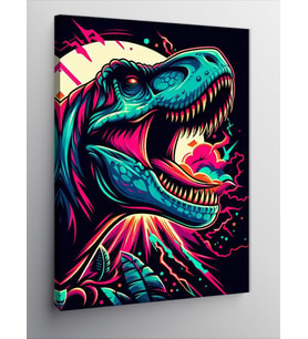 Kanvas Tablo Neon T-Rex