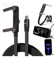 Lexroo Yeni Pro tech 240W Destekli Standlı 1,5Metre Siyah Hasır Kablo Type-c Girişli Şarj Kablosu