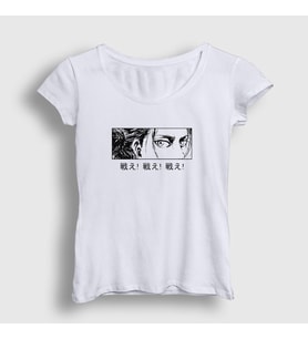 Presmono Kadın Beyaz Eren Yeager Flowers Anime Attack On Titan T-Shirt 314549tt (Beyaz)