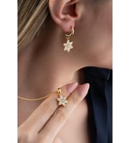 925 Ayar Gümüş Lotus Çiçeği Küpe Kolye Set Gold