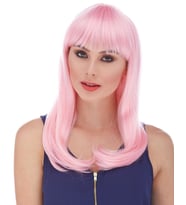 Pembe Renk Uzun Düz Parti Peruğu