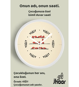 İsme Özel Sevimli Kuş Çizimli Çocuk Odası Duvar Saati Orta Boy 30 cm Beyaz Camlı Sessiz