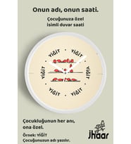 İsme Özel Sevimli Kuş Çizimli Çocuk Odası Duvar Saati Orta Boy 30 cm Beyaz Camlı Sessiz