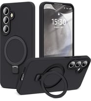 Lexroo Samsung Galaxy S24 FE ile uyumlu Kılıf Magsafe ile uyumlu Halkalı Extra Standlı içi - Siyah