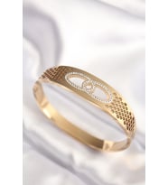 316L Çelik Gold Renk Zirkon Taşlı Kadın Kelepçe Bilezik 5886 - SSSSSS1068-2714