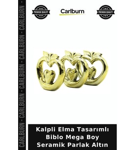 Özel Üretim Dekoratif Modern Salon Kalpli Elma Tasarımlı Biblo - Mega Boy - Seramik - Parlak Altın