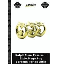 Özel Üretim Dekoratif Modern Salon Kalpli Elma Tasarımlı Biblo - Mega Boy - Seramik - Parlak Altın