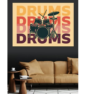 "Drums Drums Drums" Müzik Amblemi Dekoratif Kanvas - Mdf Ahşap Tablo