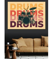 "Drums Drums Drums" Müzik Amblemi Dekoratif Kanvas - Mdf Ahşap Tablo